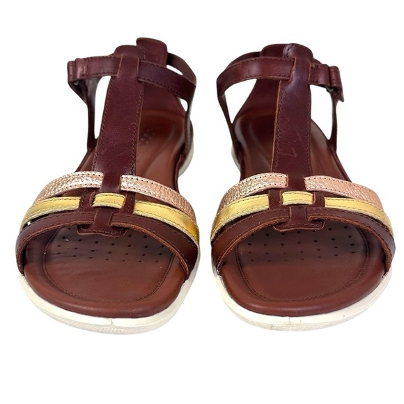 ECCO‎ Flash Women’s Brown Leather T-Bar Sandals Adjustable Comfort Size 9-9.5 - Picture 3 of 11